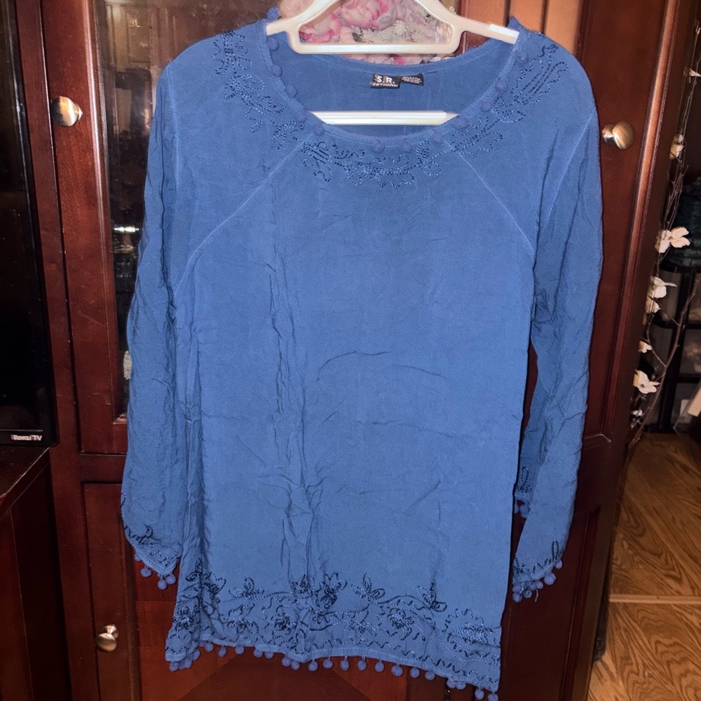 Blue Embroidered Women's Top
